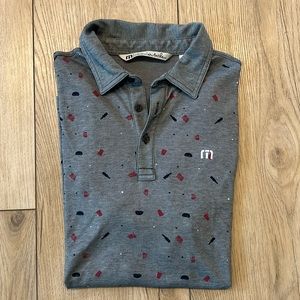Travis Matthew Gray Short Sleeve Golf Polo with Barbecue Print